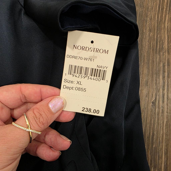 Dress The Population Navy Off Shoulder Satin Midi Cocktail Dress XL NWT - Picture 3 of 14